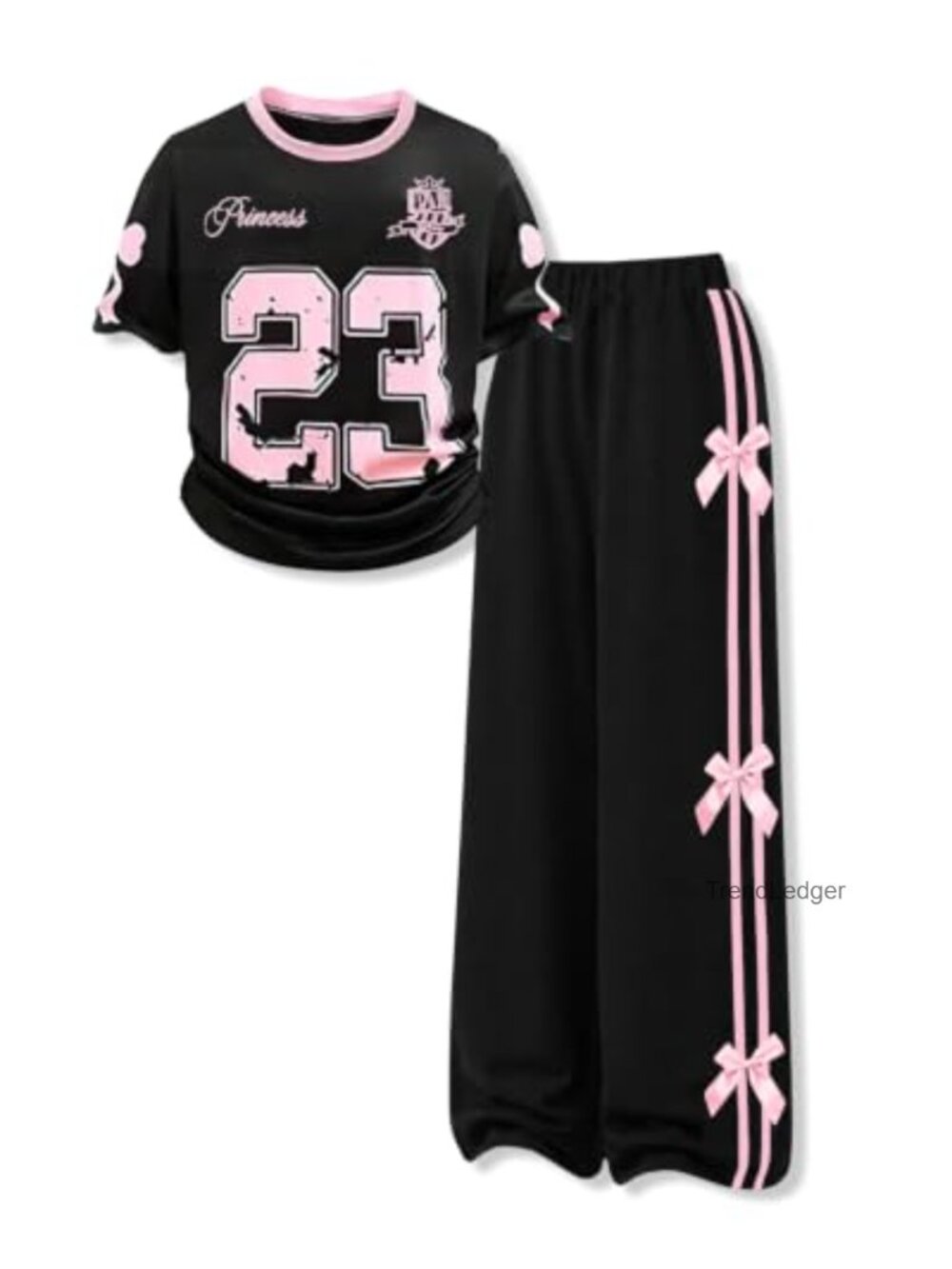 Girls 2pc Graphic Tee & Bow Wide Leg Pants Outfit Set 9-16 Years